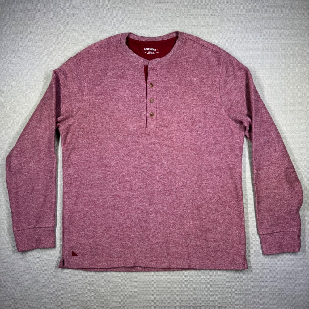 UNTUCKit Mens Urey Henley Long Sleeve Shirt Medium Red